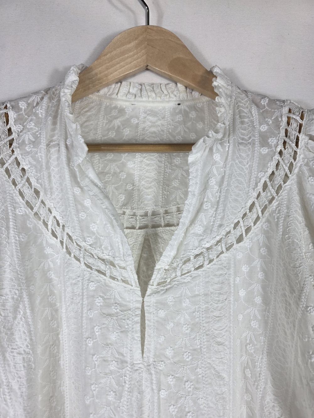 Maje White Embroidered Lace Blouse with Puff Sleeves - Picture 15 of 15